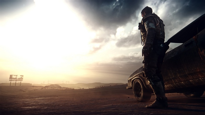 Max Rockatansky from Mad Max (game) standing by a car