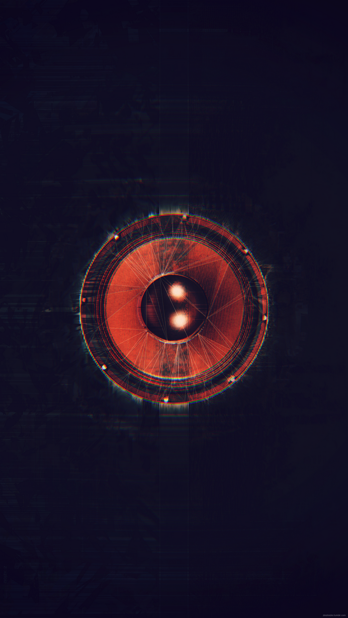 Abstract red speaker with glitch art effect