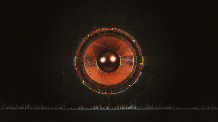 Abstract orange speaker with glitch art effects