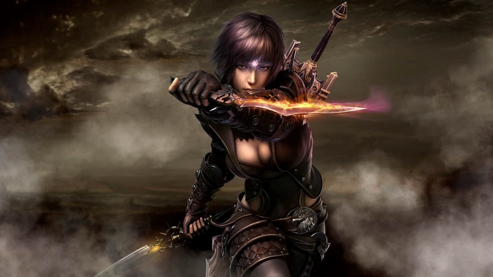 Female warrior with glowing swords in Perfect World