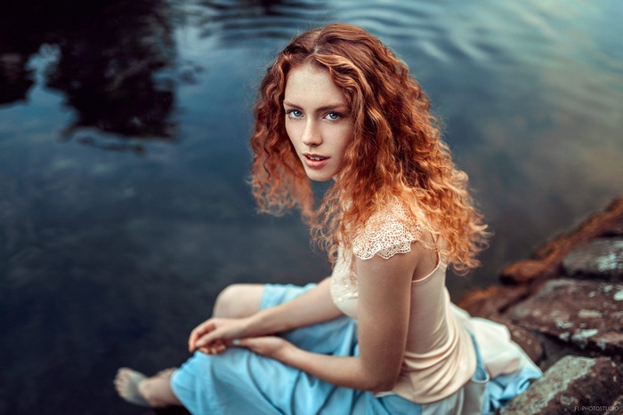 Face Pale Redhead Women Outdoors Dress Portrait Women Blue Eyes