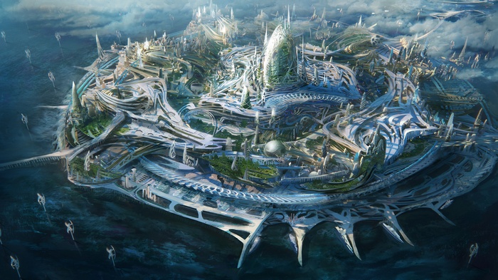 Futuristic island city digital art