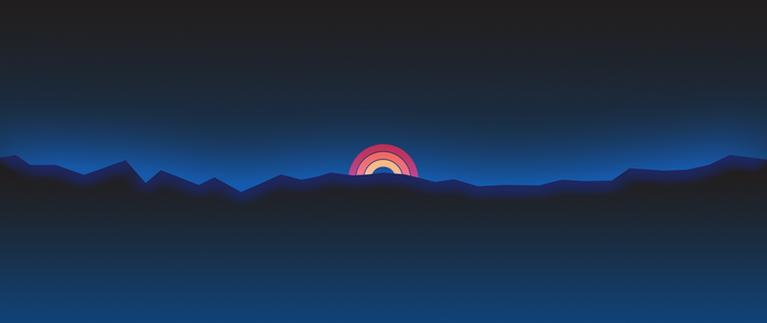Retro sunset over mountains, minimalist landscape