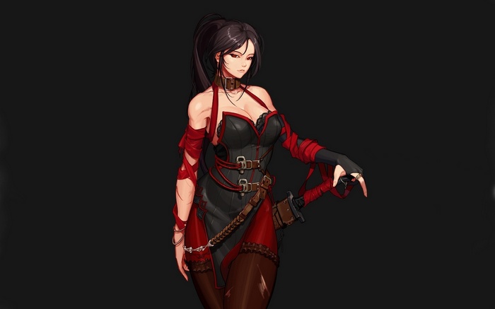 Anime girl with black hair and red eyes