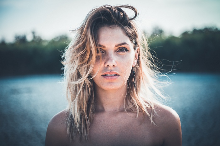 Woman with blonde hair in portrait