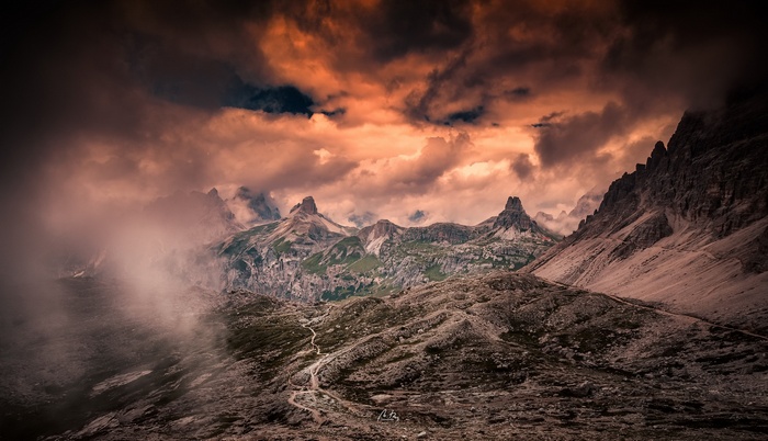 Dramatic mountain landscape with stormy clouds