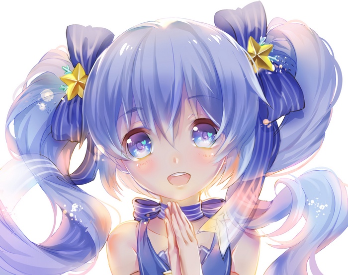 blushing, white  background, looking at viewer, anime, anime girls, blue hair, smiling, blue eyes