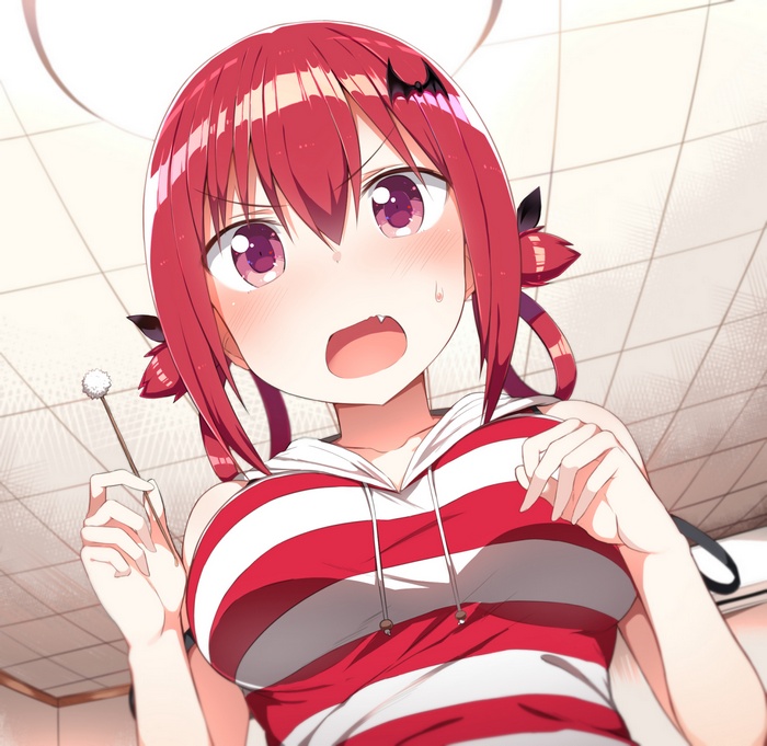 Satanichia McDowell Kurumizawa from Gabriel Dropout holding a cotton swab