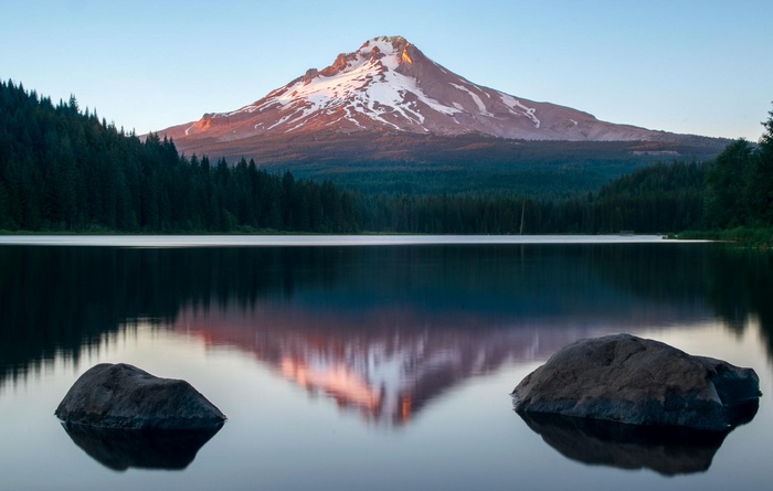 water, Trillium Lake, snowy peak, mountains, lake, Mount Hood