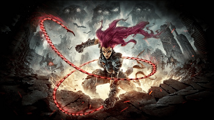 Fury from Darksiders 3 in a ruined city