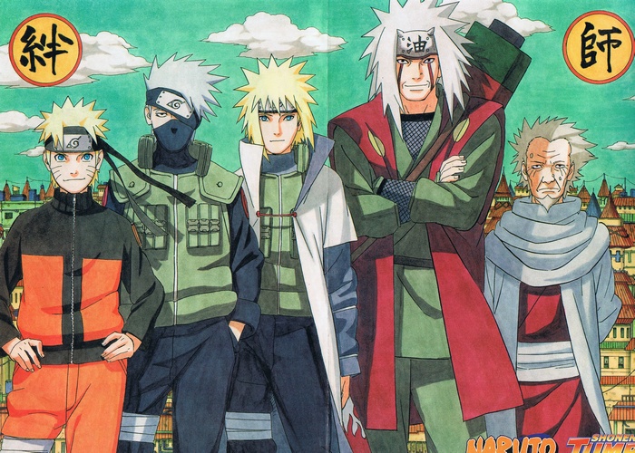 hatake kakashi, namikaze minato, uchiha obito, and nohara rin (naruto and 1  more) drawn by mtmting