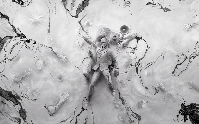 The Evil Within 2 monochrome art with Sebastian Castellanos