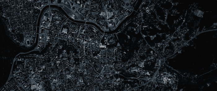 Aerial view of Vilnius, Lithuania at night