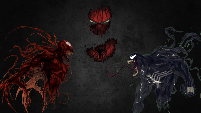 Carnage and Venom with Spider-Man symbols