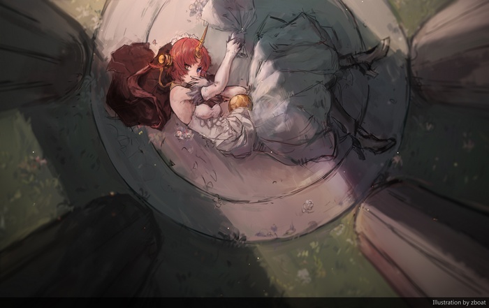 Chiron from Fate/Apocrypha in a white dress