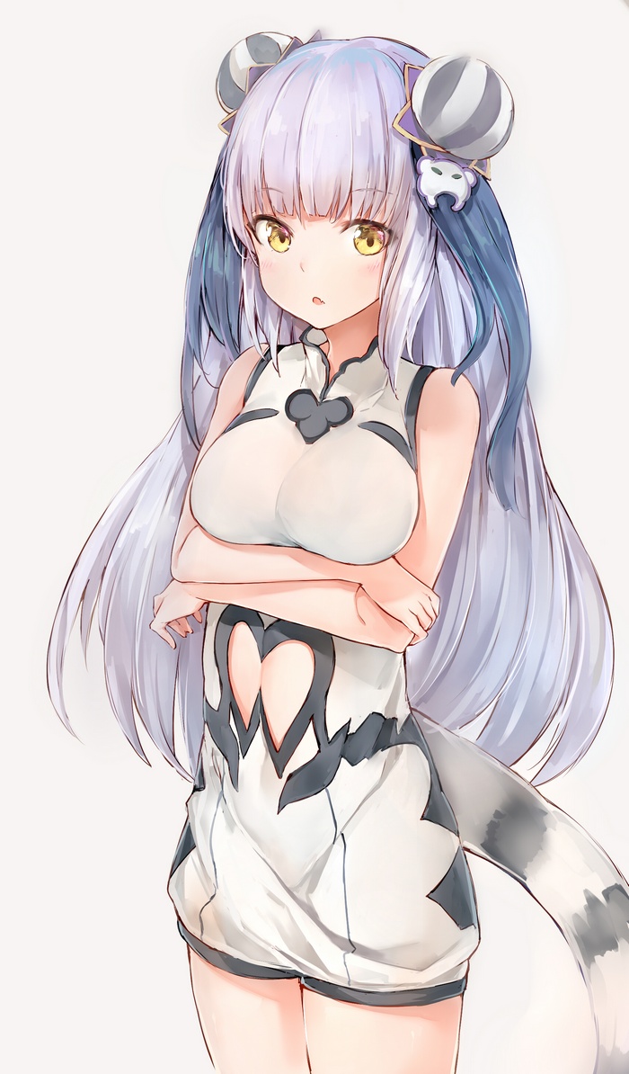 Anime girl with white and blue hair and tail