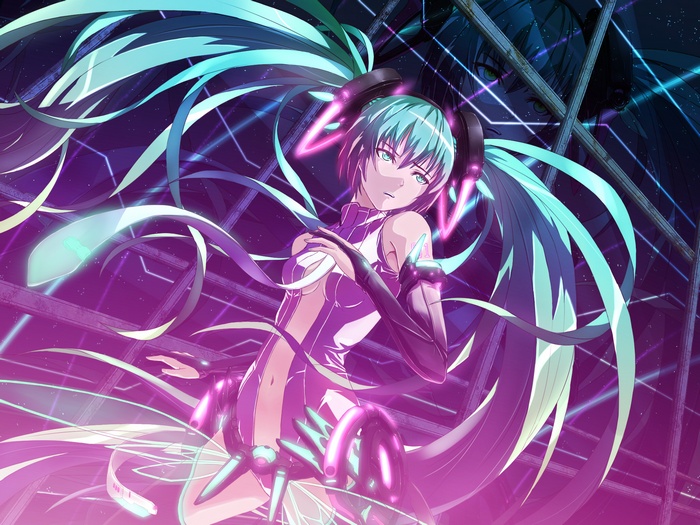 Hatsune Miku from Vocaloid with twintails