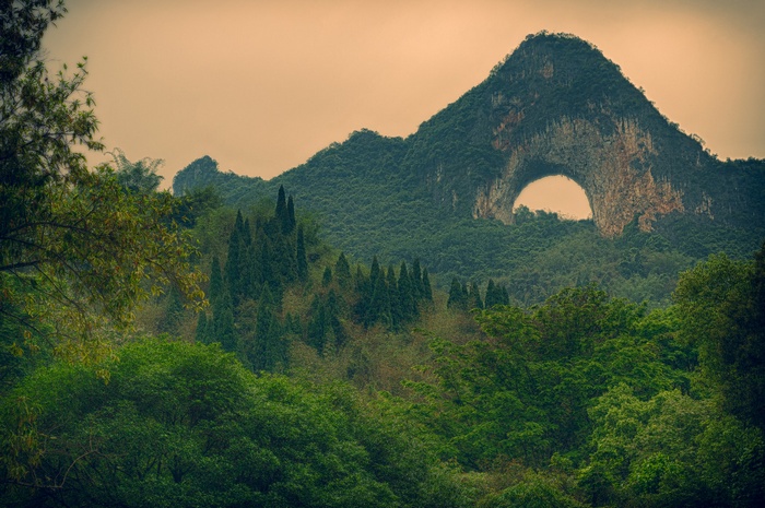 Moon Hill with a natural arch in China