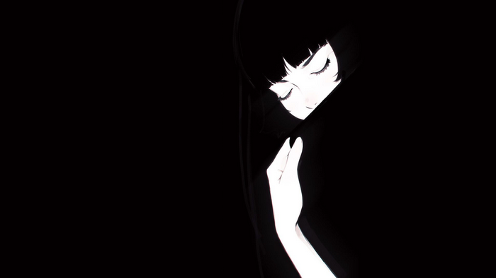 Anime girl with black hair and closed eyes