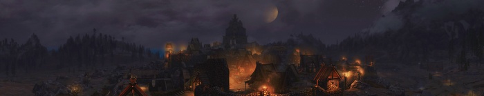 The Elder Scrolls V: Skyrim medieval village at night