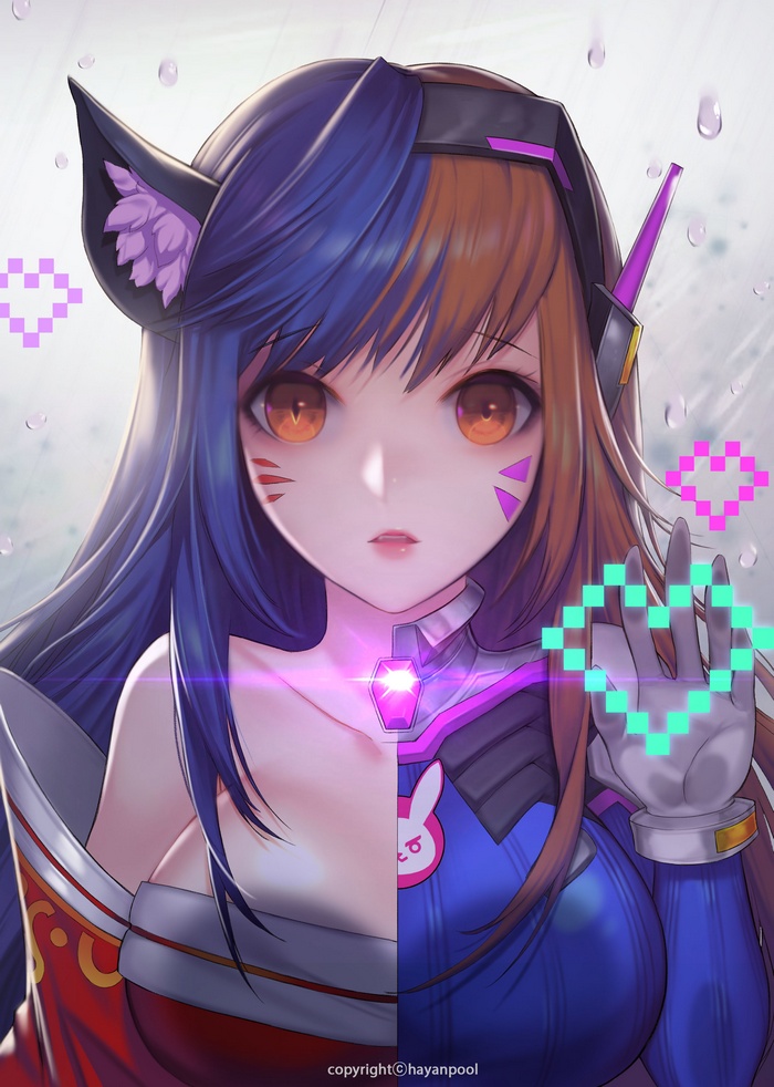 D.Va and Ahri crossover portrait
