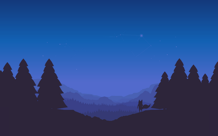 Minimalist landscape with fox and constellation