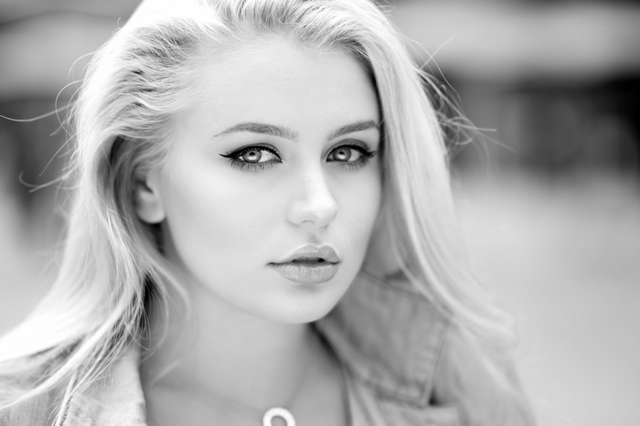 Monochrome portrait of a young woman