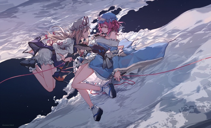 Touhou: Two girls in blue and purple outfits