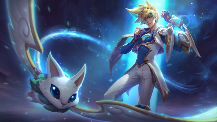 Ezreal and Star Guardian Yuumi from League of Legends