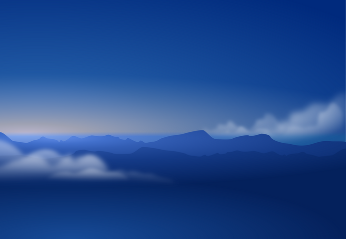 Digital art of mountains and clouds under a blue sky