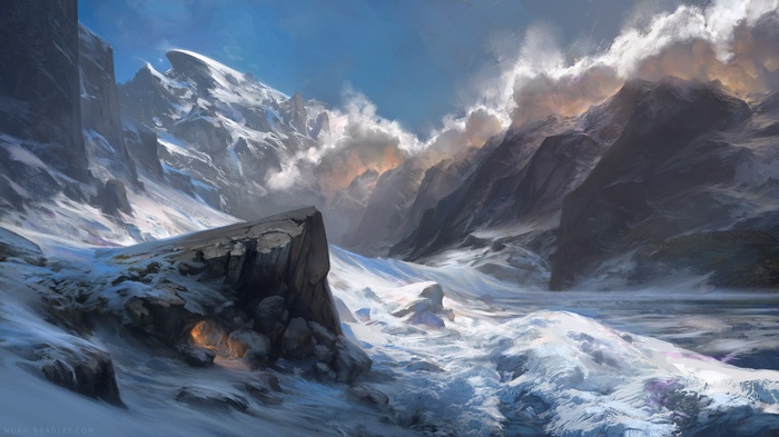 Artwork of a snowy mountain landscape by Noah Bradley