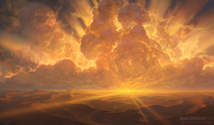 Desert Landscape with Dramatic Sunset Clouds by Noah Bradley