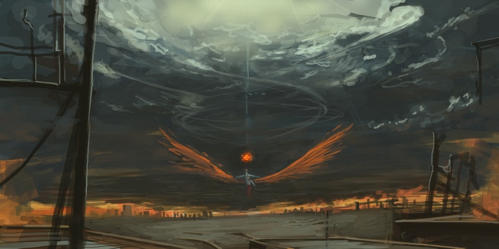 Fujiwara no Mokou from Touhou with fiery wings