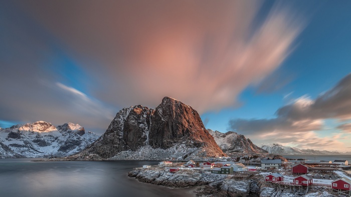 Hamnøy village and mountains in Lofoten, Norway
