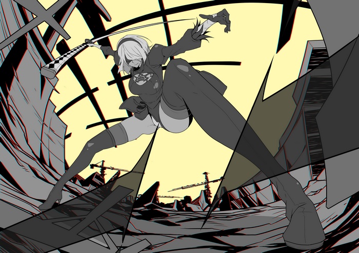 2B from Nier: Automata with a katana