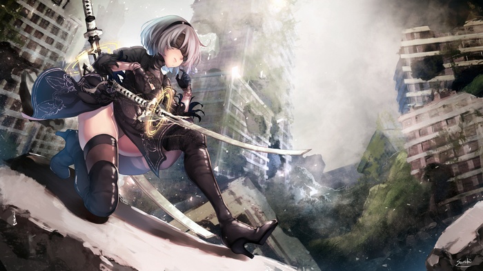 2B (Nier: Automata), Nier: Automata, blindfold, NieR, katana, HD ...