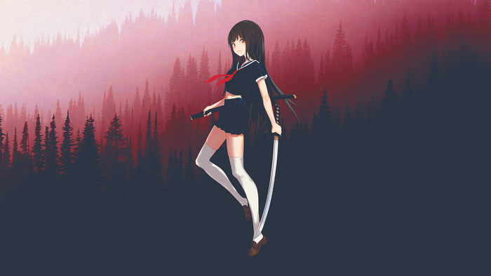 Saya Kisaragi from Blood-C with a katana
