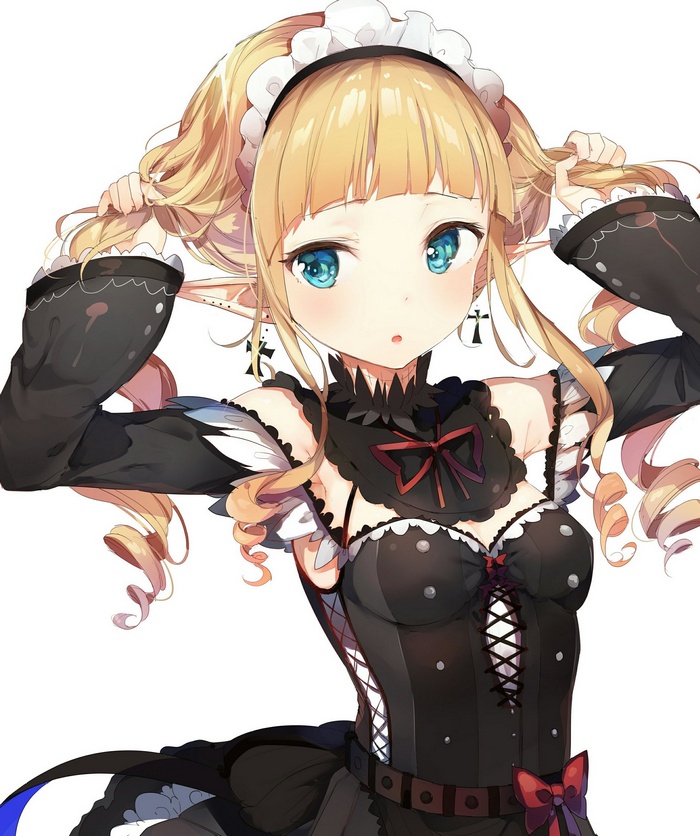 Anime girl with blonde hair and blue eyes in maid outfit
