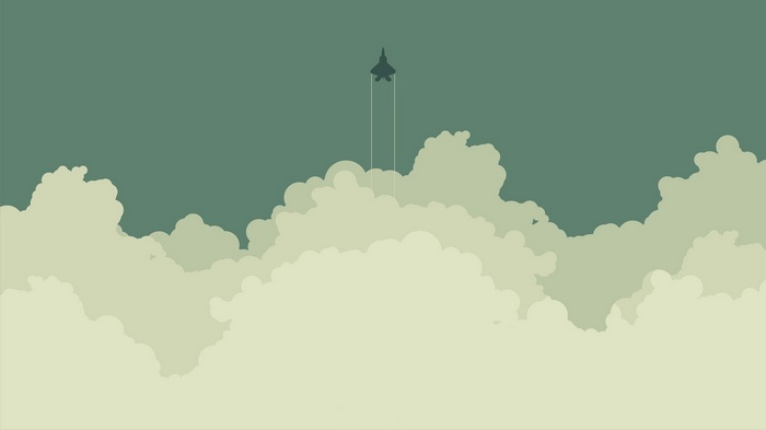 Military jet flying above clouds