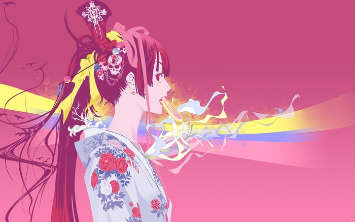 Anime girl in kimono with elaborate hair ornaments