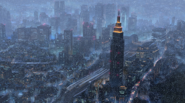 Cityscape in snow, Kimi no Na Wa, Makoto Shinkai