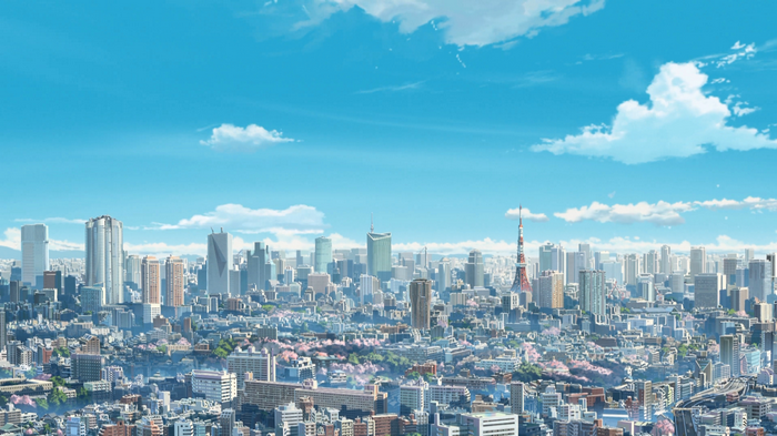 Cityscape with Tokyo Tower and cherry blossoms