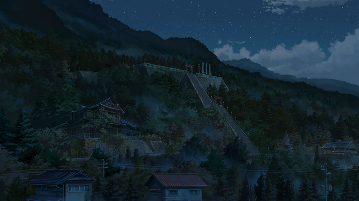 Kimi no Na Wa. Night landscape with shrine