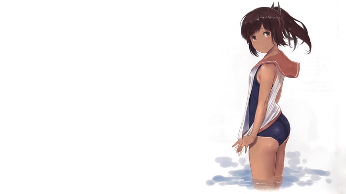 white Kantai Collection school swimsuits brown skin