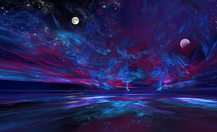 Abstract cosmic landscape with moons and stars