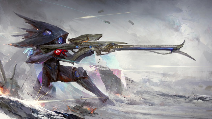 Ivara from Warframe with a sniper rifle