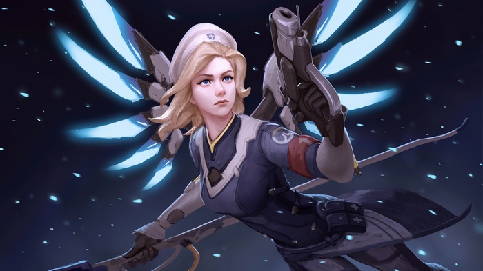 Mercy from Overwatch with blue wings