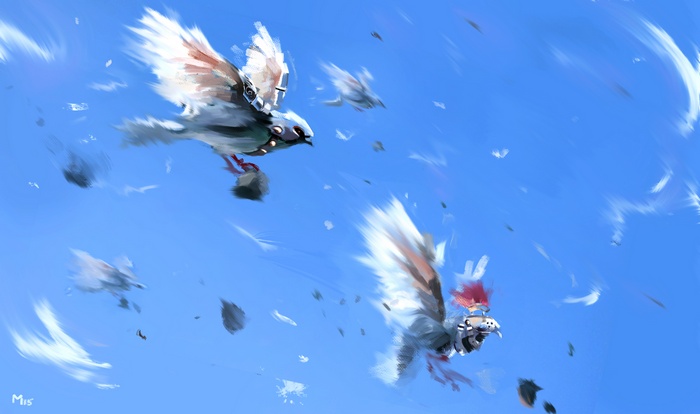 Dominik Mayer's digital art of birds flying in the sky