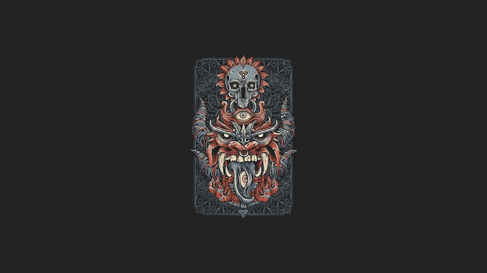 Minimalist Artwork of a Demonic Mask and Skull