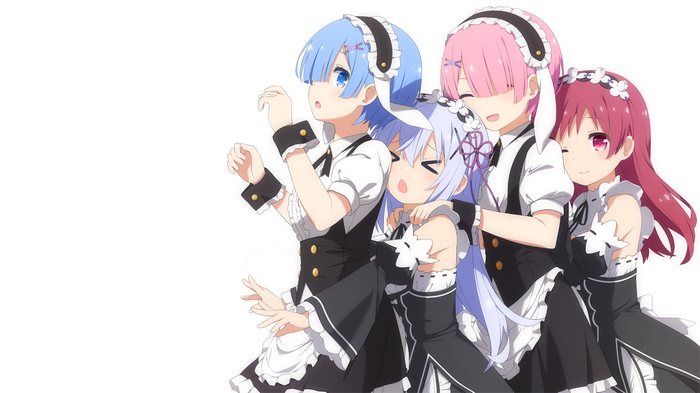 Rem and Ram from Re:Zero, Kafuu Chino, and Natsu Megumi
